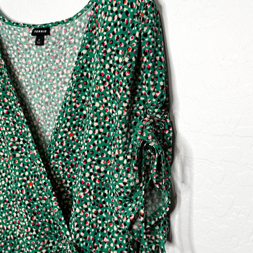 Torrid Midi A-Line Green Wrap Dress Size 4 4X 26 - Picture 6 of 10